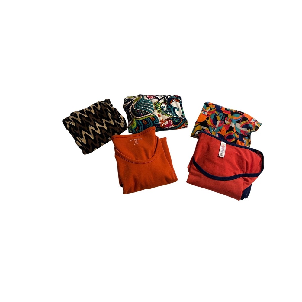 Lularoe 3 Pair Leggings‎ Bundle Orange Floral Zigzag Print OS and 2 Tops